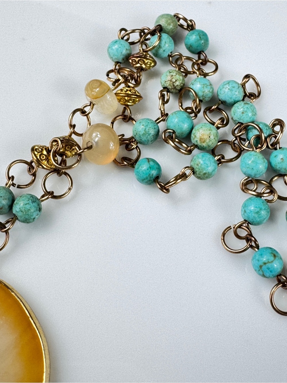 Handcrafted Turquoise Bead and Golden Agate Pendant Necklace - Picture 6 of 6